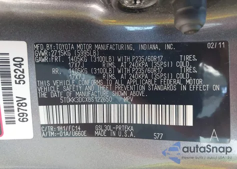 2011 Toyota Sienna Le V6 from USA, damaged, VIN 5TDKK3DCXBS122650